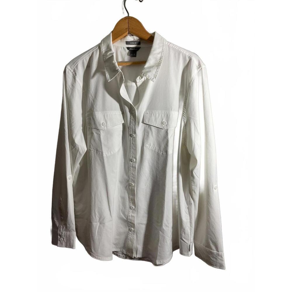 Eddie Bauer Departure White Button-Down Shirt with Chest Pockets XL